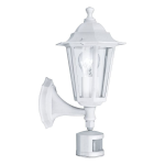APPLIQUE LANTERNA E27 ALLUMINIO BIANCO DIFFUSORE IN VETRO CON SENSORE PIR IP44 16.5 x 21.5 H36