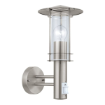 APPLIQUE DA ESTERNO LISIO E27 STRUTTURA IN ACCIAIO INOX DIFFUSORE IN VETRO IP44 SENSORE PIR 17.5 x 22.5 H36