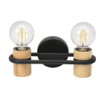 APPLIQUE CHIEVELEY 2 X E27 STRUTTURA METALLO NERO E LEGNO 28.5 x 11.5 H9