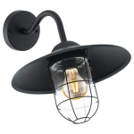 APPLIQUE MELGOA 1 X E27 STRUTTURA METALLO NERO DIFFUSORE METALLO RETICOLATO VETRO TRASPARENTE IP44 30 x 38 x H25