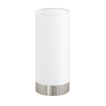 LAMPADA DA TAVOLO 1 X E27 STRUTTURA NICKEL SATINATO DIFFUSORE TESSUTO BIANCO Ø12 H25.5