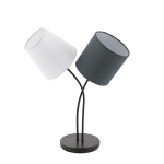 LAMPADA DA TAVOLO ALMEIDA 2 X E14 STRUTTURA METALLO NERO DIFFUSORI TESSUTO BIANCO E ANTRACITE 38 x 18.5 H47.5