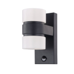 ATOLLARI 2 X 6W LED 3000K 1000Lm STRUTTURA METALLO ALLUMINIO ANTRACITE DIFFUSORE POLICARBONATO BIANCO IP44 CON SENSORE PIR 10 x 15,5 x H23