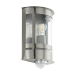 APPLIQUE DA ESTERNO TRIBANO 1 X E27 STRUTTURA ACCIAIO INOX DIFFUSORE POLICARBONATO TRASPARENTE SENSORE PIR IP44 20 x 10 H26