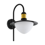 APPLIQUE DA ESTERNO SIRMIONE 1 X E27 STRUTTURA METALLO ZINCATO NERO DETTAGLIO ORO DIFFUSORE VETRO BIANCO IP44 27 x 33 x H37,5