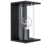 APPLIQUE CASCINETTA 1 X E27 STRUTTURA METALLO NERO DIFFUSORE VETRO TRASPARENTE IP54 16.5 x 16.5 H28