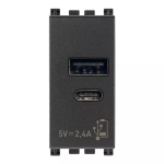 Alimentatore USB A+C 5V 2,4A 1M ANTIBATTERICO GRIGIO SERIE VIMAR ARKÈ