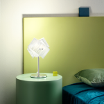 LAMPADA DA TAVOLO AGNESE L/P 1 X E14 MONTATURA IN METALLO BIANCO DIFFUSORE VETRO SERIGRAFATO E DECORATO