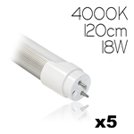 KIT 5 TUBI LED NEON 120CM 18W LUCE NATURALE 4000K 1200LM 90W 270° 