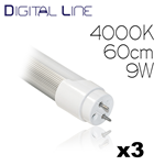 3 TUBI LED G13 NEON 9W 60CM SATINATO LUCE NATURALE 4000K 45W 600LM 270° 