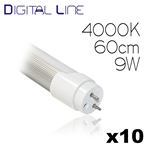 10 TUBI LED G13 NEON 9W 60CM SATINATO LUCE NATURALE 4000K 45W 600LM 270° 